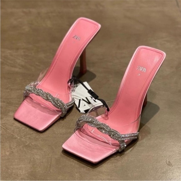 Zara women’s rhinestone Vinyl high heel sandals 1324/010 - Picture 4 of 16